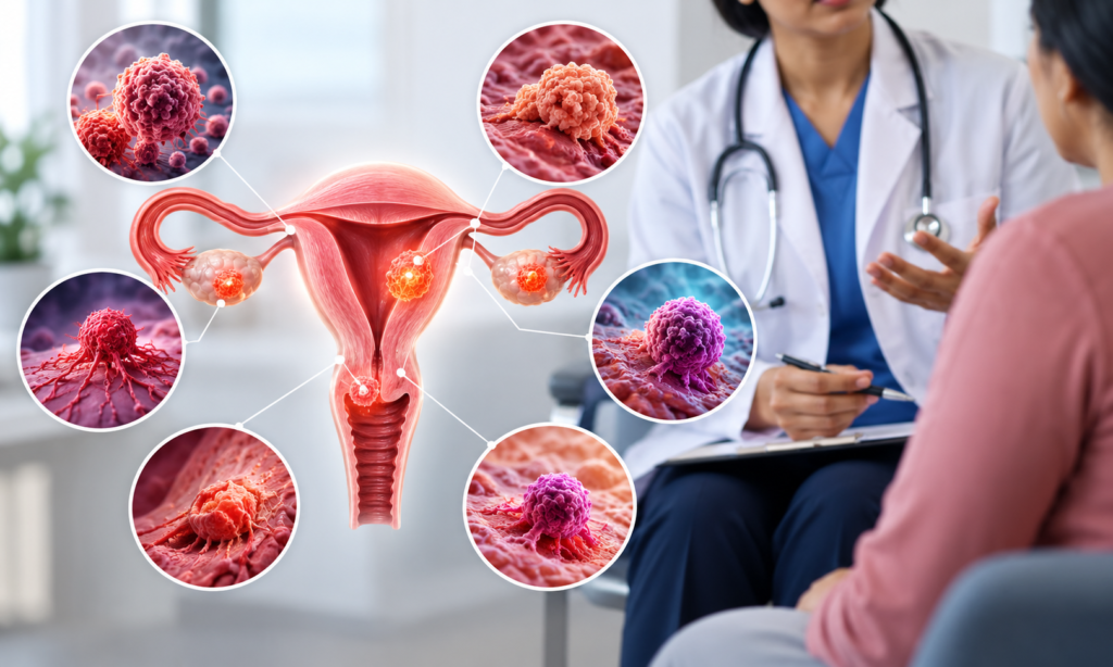 uterine cancer consultation and medical illustration